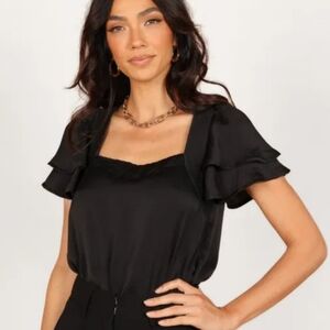 Petal and pup Alison Ruffle Sleeve Satin Bodysuit